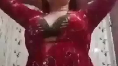 Sexy girl shows her boobs and ass to striptease her BF