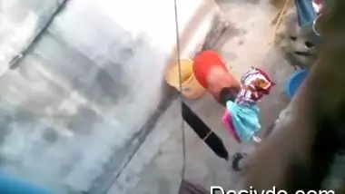 Indian Bengali newly wed wife bathing in open caught voyeur