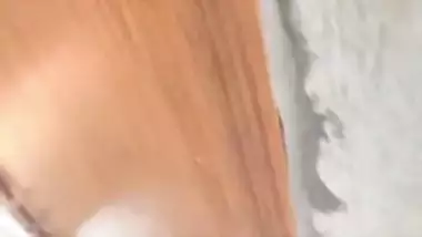 Young maid nude bath and drying her body with towel