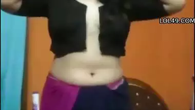 Cute girl stripping saree and showing naked boobs