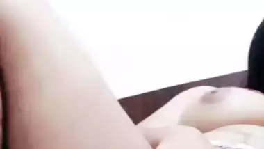 Cute girlfriend rubbing pussy and boobs show on video call